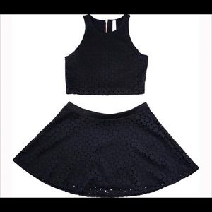BETHANY MOTA black cropped top and skater skirt
